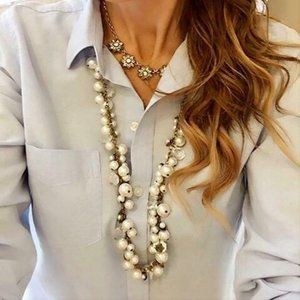 Pearl + Crystal Drops Long Necklace